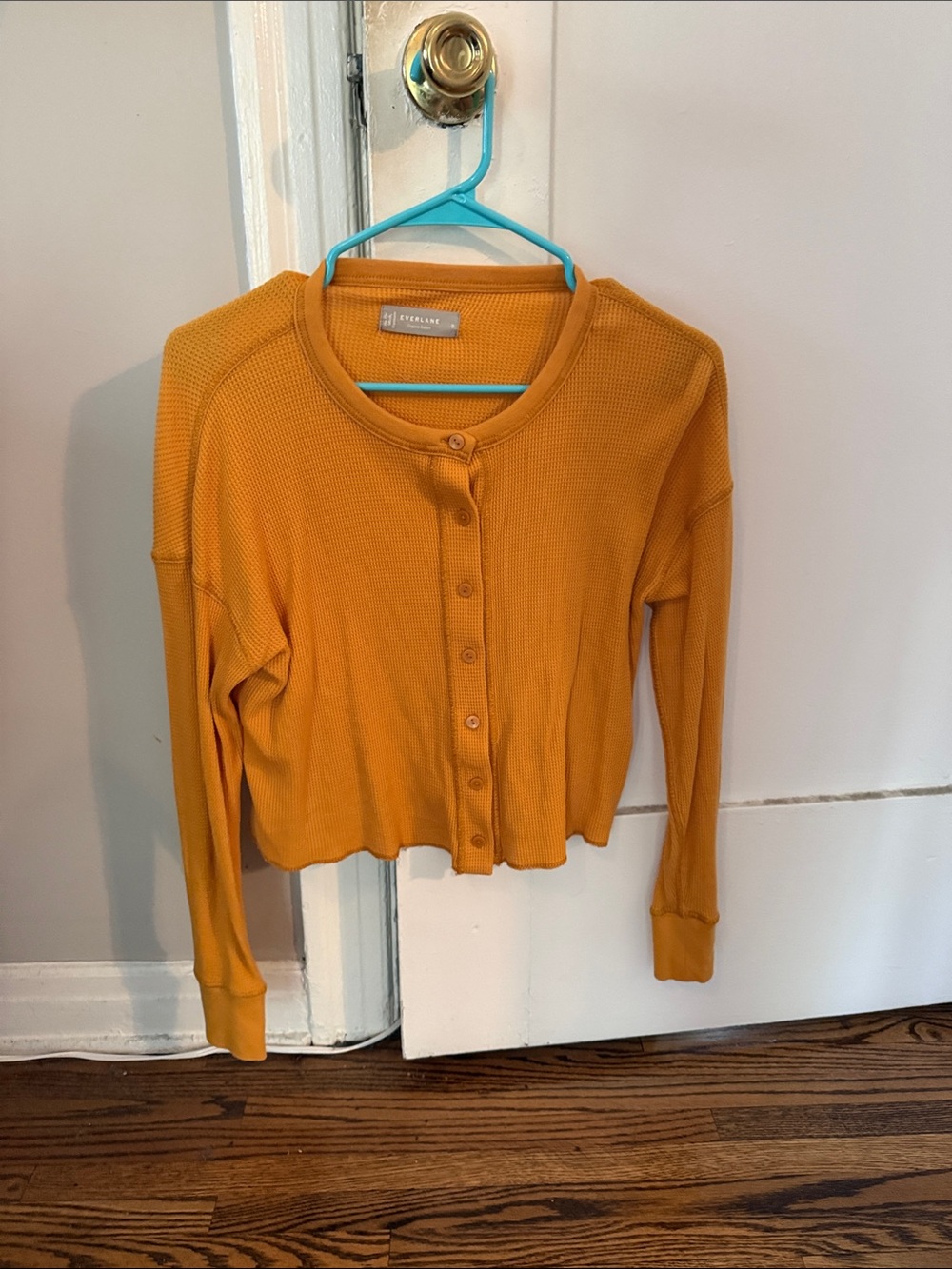Everlane Ochre Waffle Knit Button-Front Top